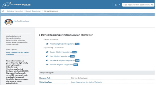 Körfez Belediyesi e-Devlet’te