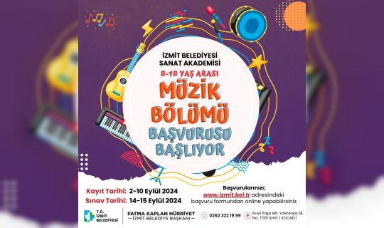 İzmit Belediyesi, Sanat Akademisi'nde, Müzik Bölümü Yetenek Taraması Başvuruları Başladı